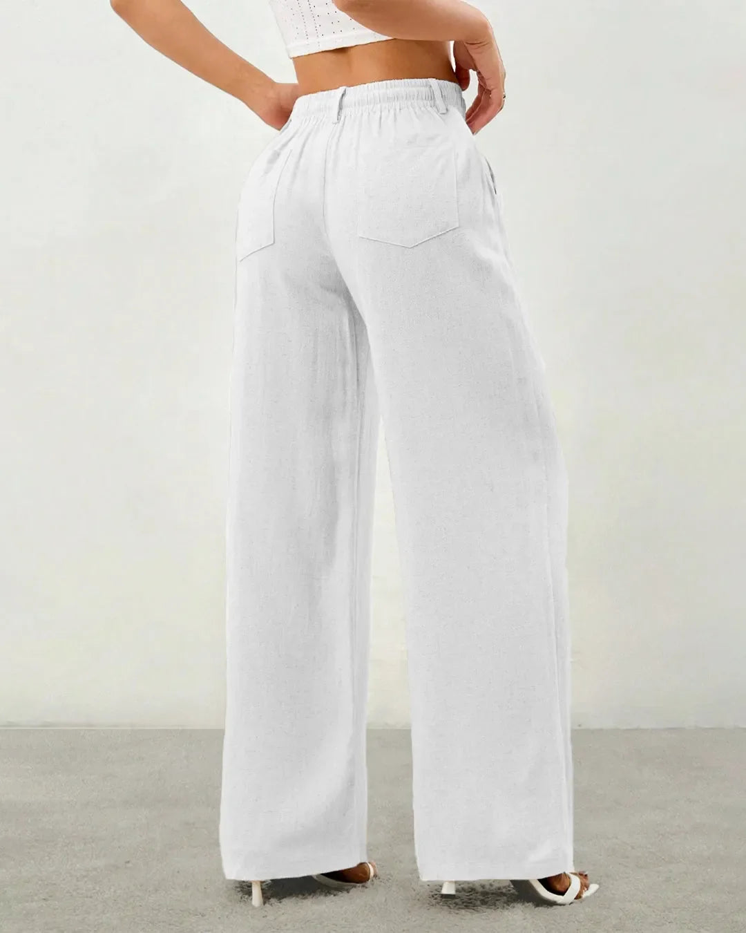 White Drawstring Wide Leg Lounge Pants