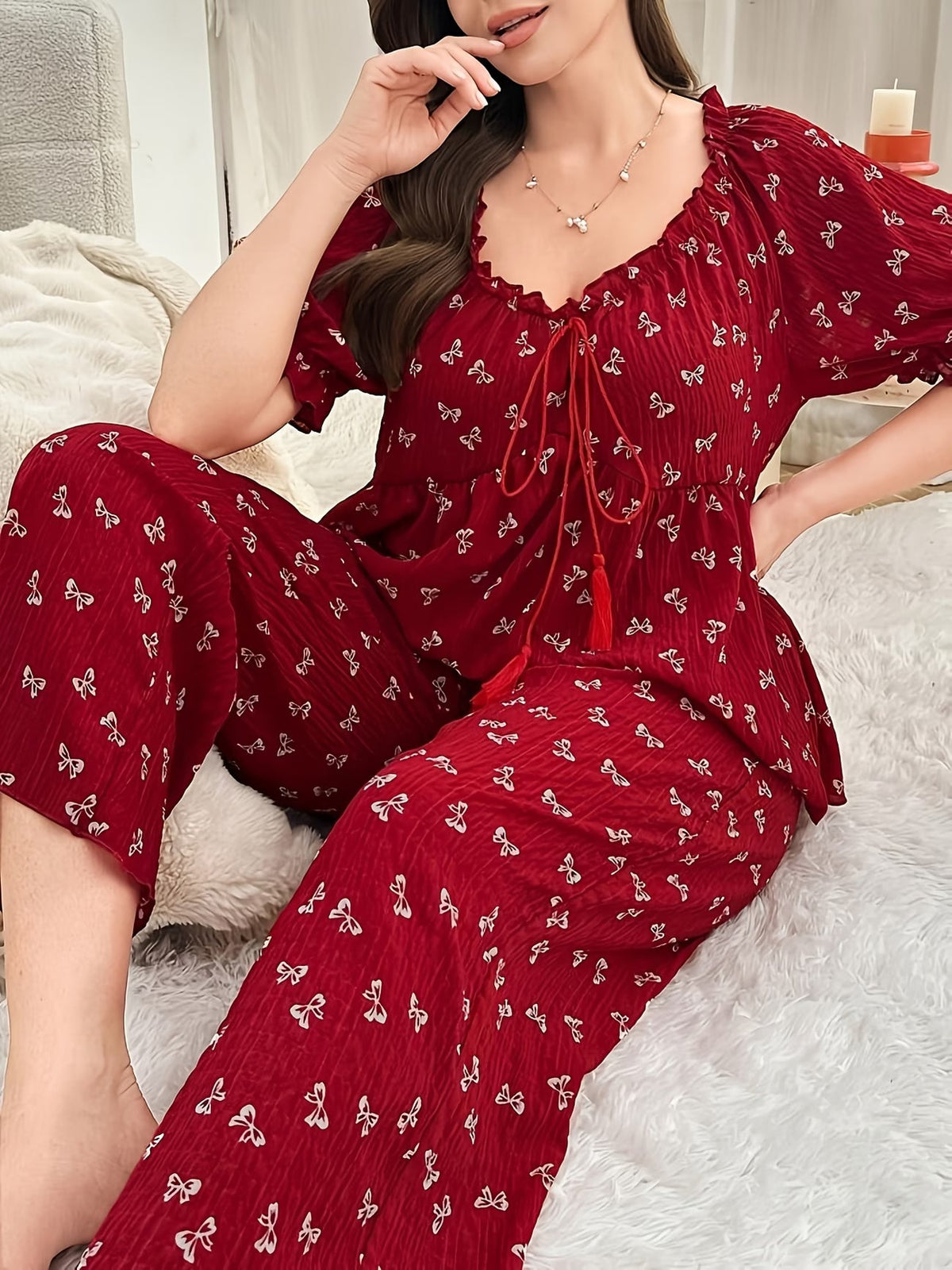 Chic Bow Print Lounge Co-Ord Set