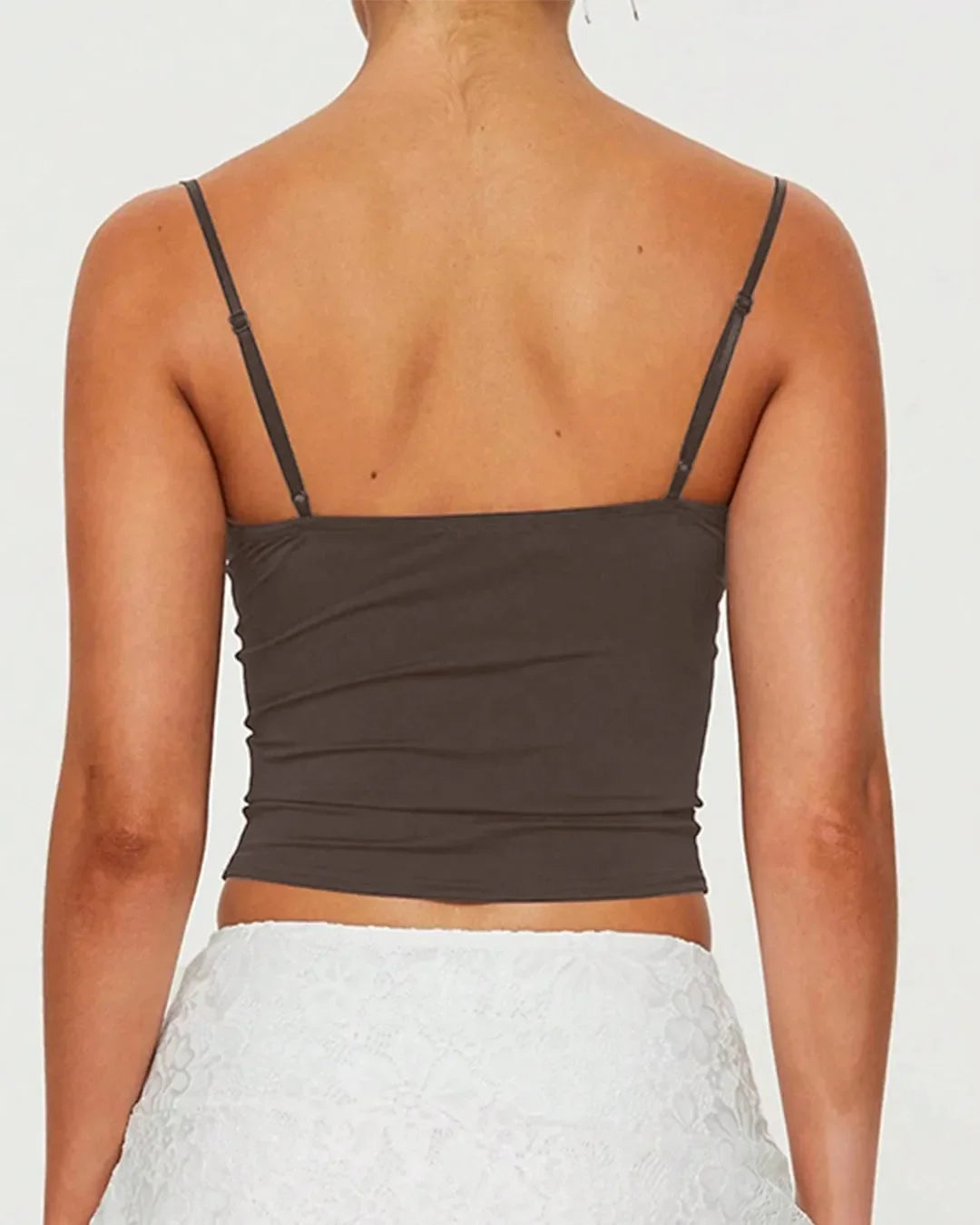 Solid Color Ruched Slim Fit Cami Top In Coca