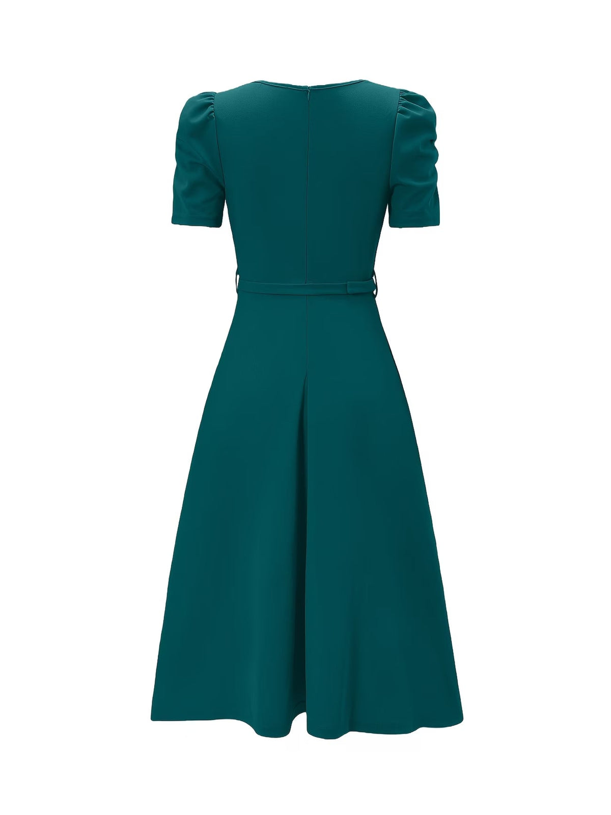 Women's Elegant V-Neck Ruffle Midi Dress with Waist Belt