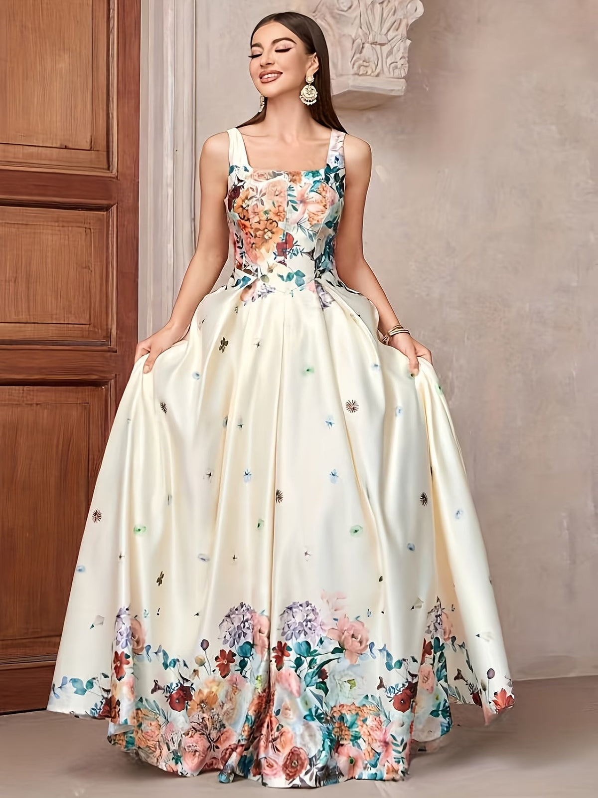 Women's Elegant Floral Print Evening Maxi Dress