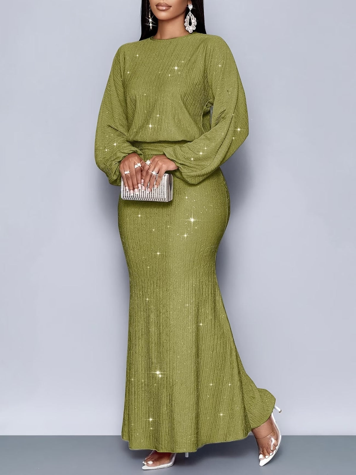 Women's Elegant Mermaid Hem Long Sleeve Bodycon Dress