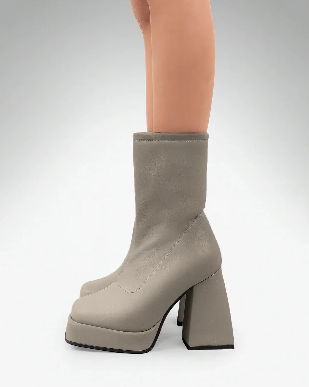 Mid Calf Slip-on Platform Ankle Cream Boots
