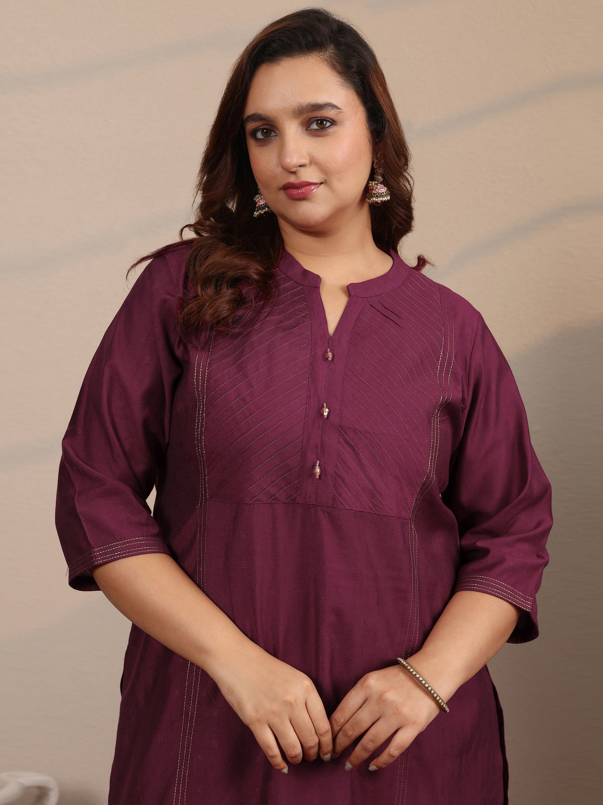 Plus Size Burgundy Woven Design Silk Blend Straight Suit Set With Dupatta