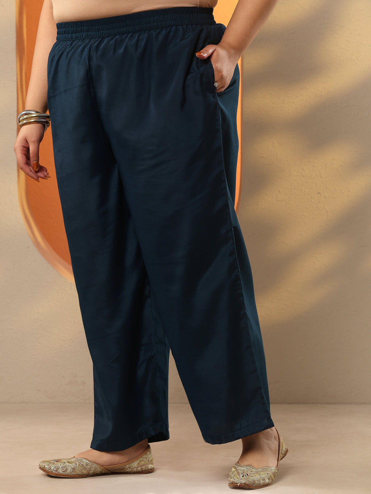 Plus Size Teal Embroidered Silk Blend Straight Suit Set With Dupatta