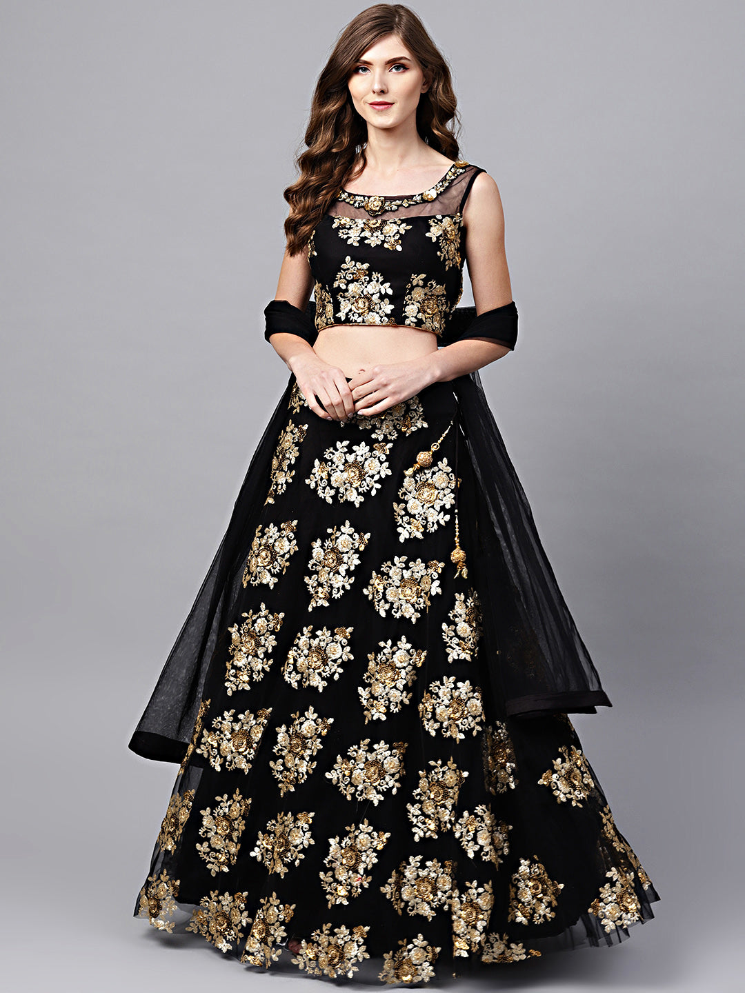 Charming Black Colored Part Wear Designer Sequins Embroidered Lehenga choli