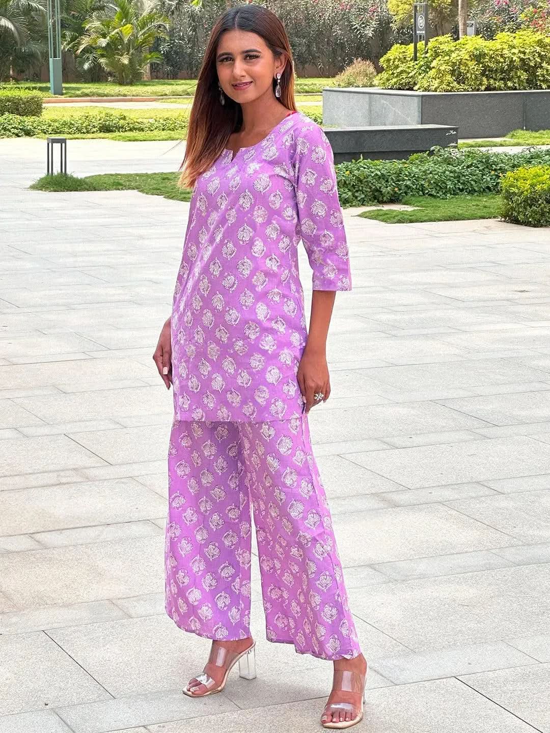 Anouk Lavender Printed Cotton Night Suit