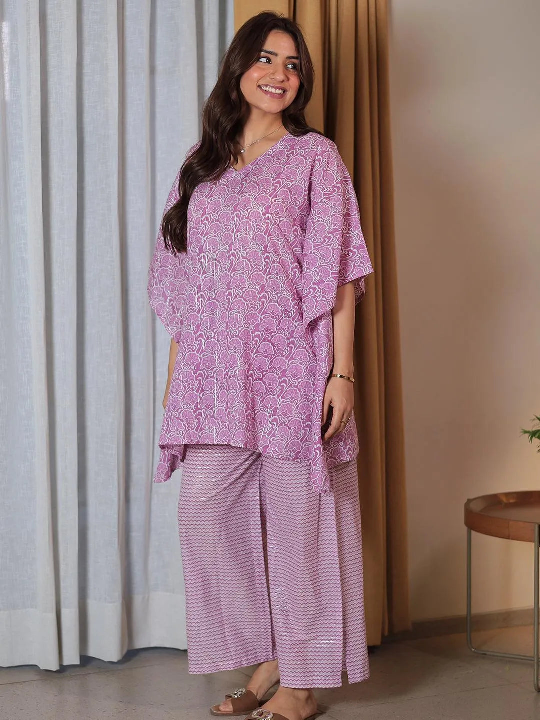 Anouk Purple Printed Cotton Night Suits