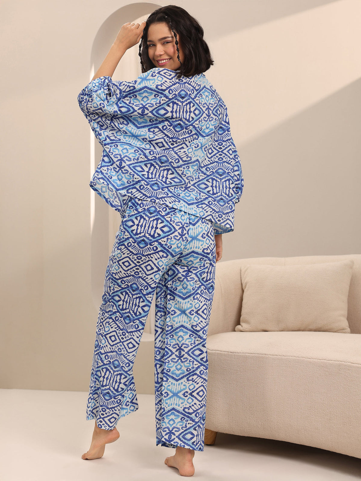 Anouk Blue Printed Cotton Night Suits