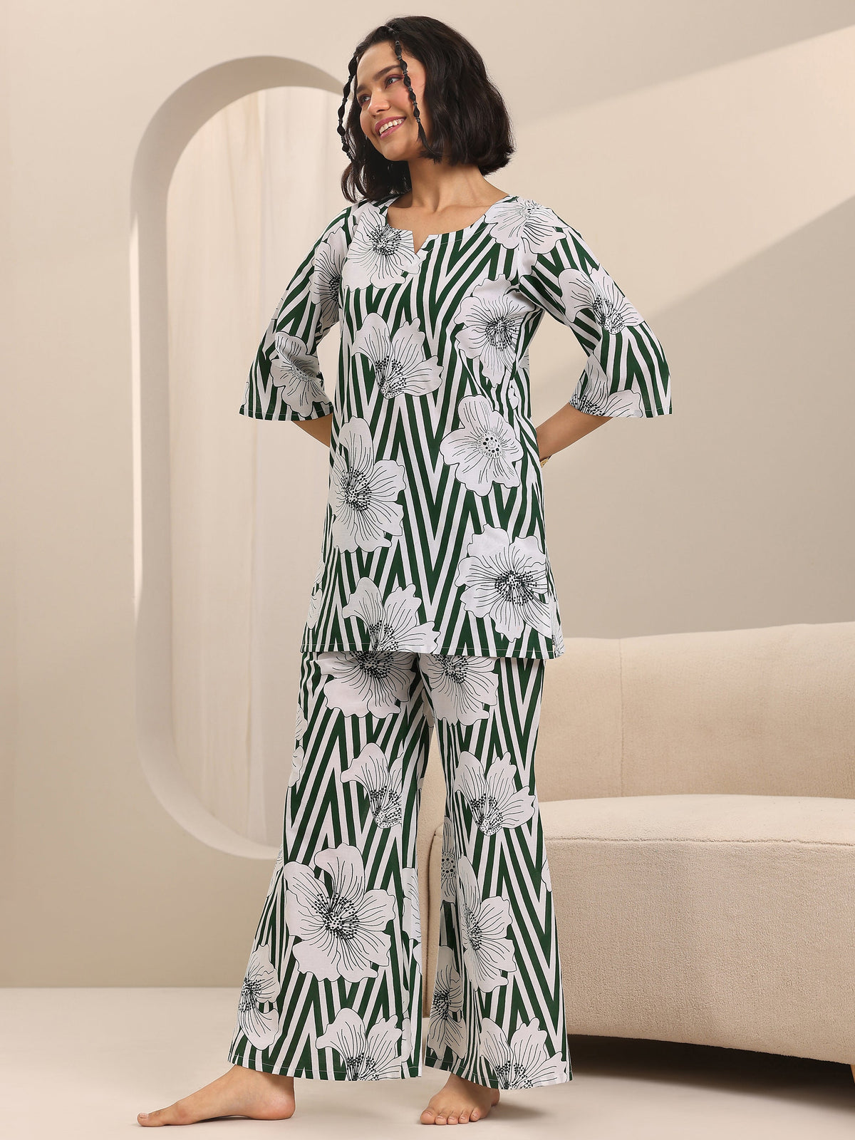 Anouk Green Printed Cotton Night Suits