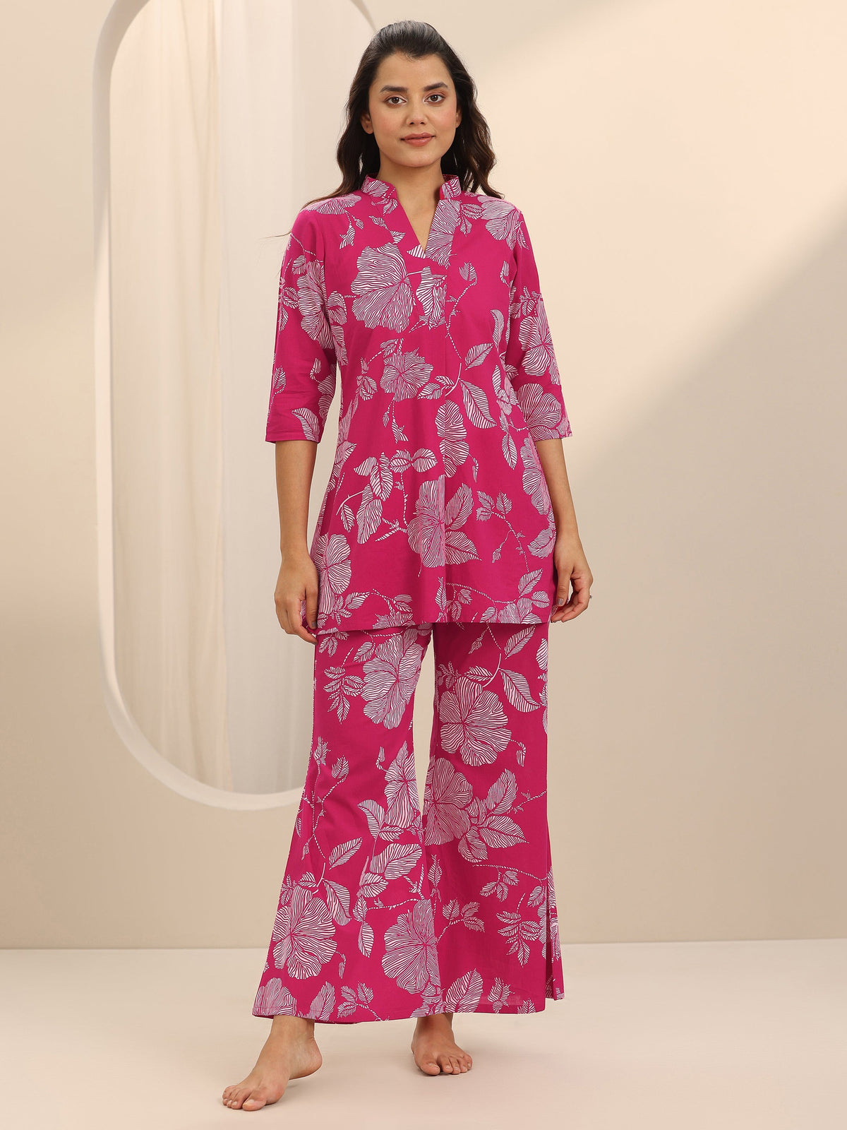 Anouk Pink Printed Cotton Night Suits