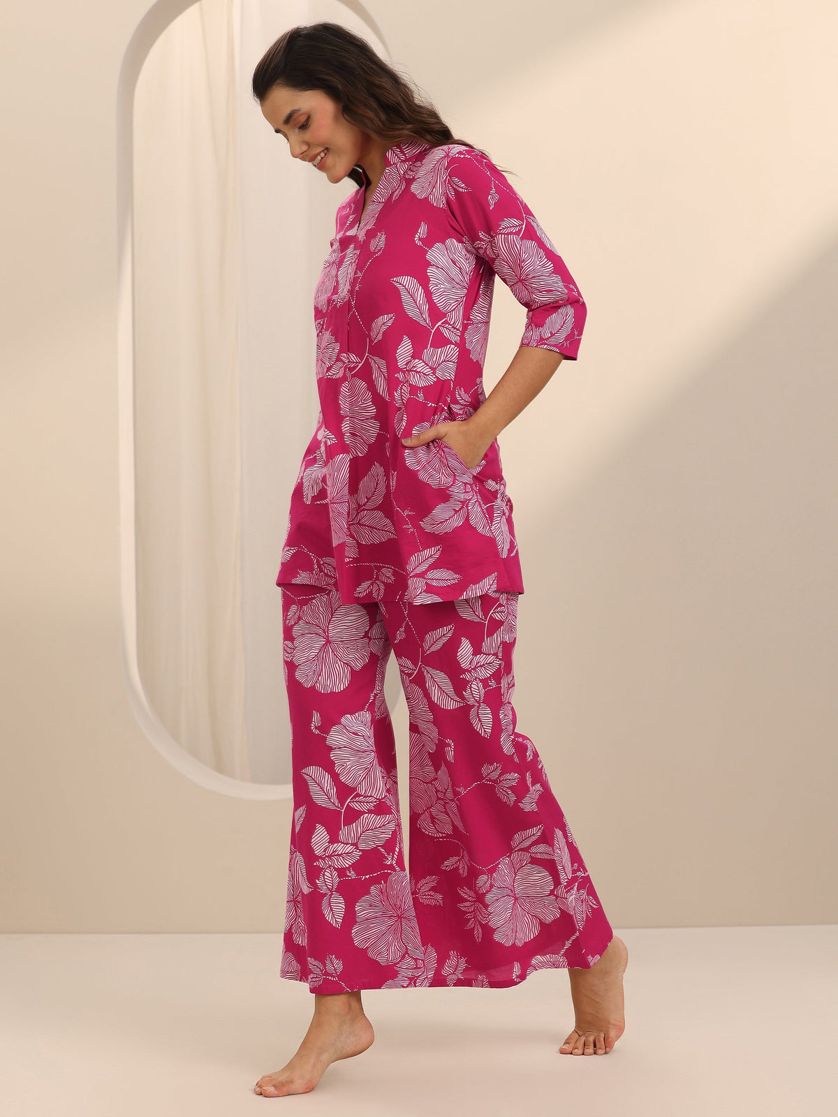 Anouk Pink Printed Cotton Night Suits