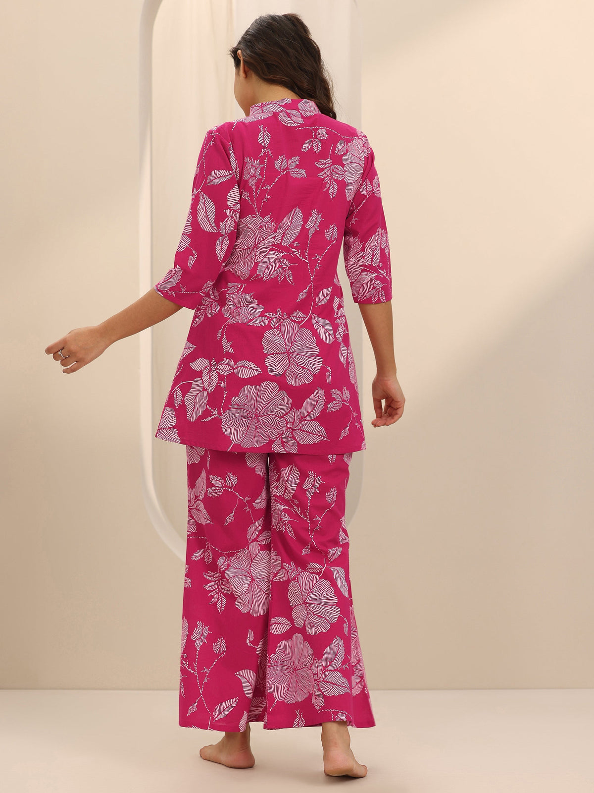 Anouk Pink Printed Cotton Night Suits
