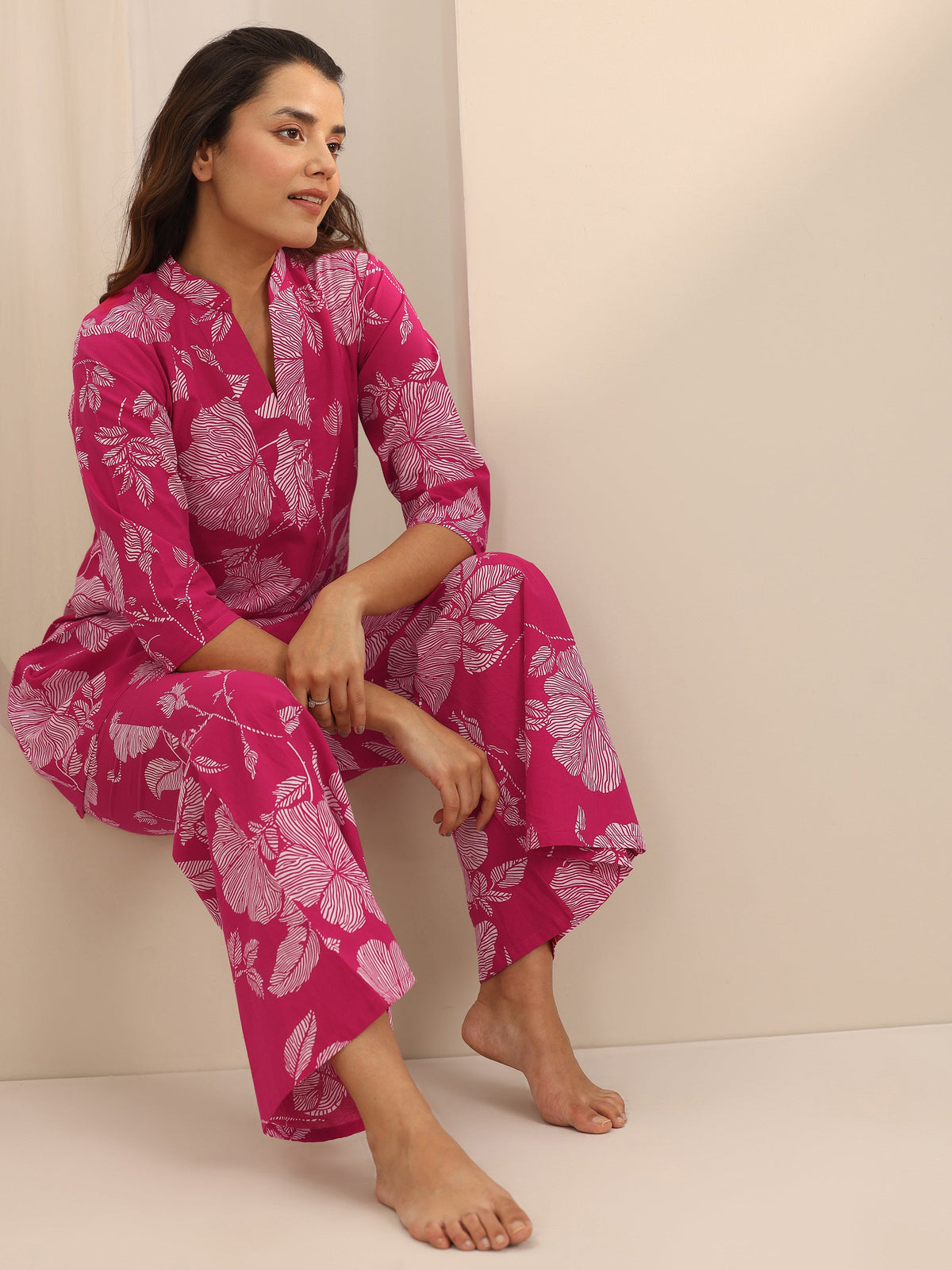 Anouk Pink Printed Cotton Night Suits