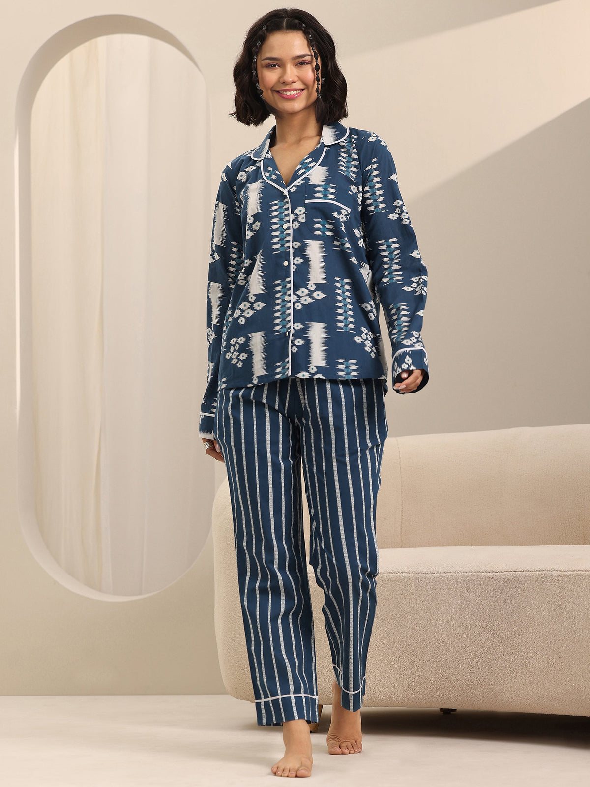 Anouk Blue Printed Cotton Night Suits