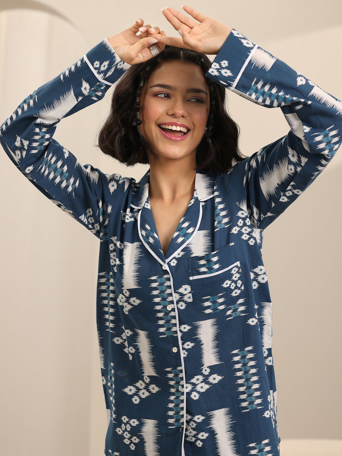 Anouk Blue Printed Cotton Night Suits
