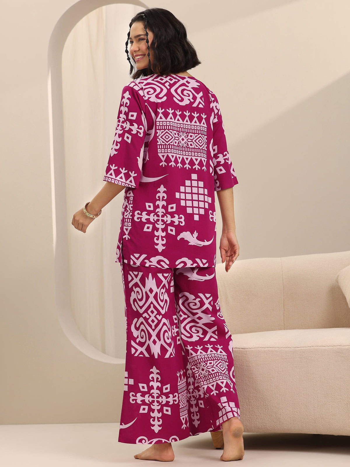 Anouk Pink Printed Cotton Night Suits