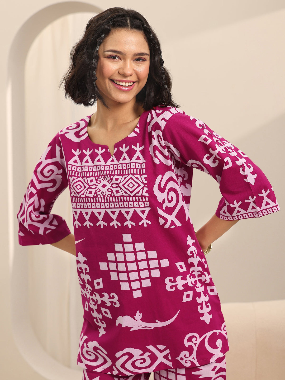 Anouk Pink Printed Cotton Night Suits