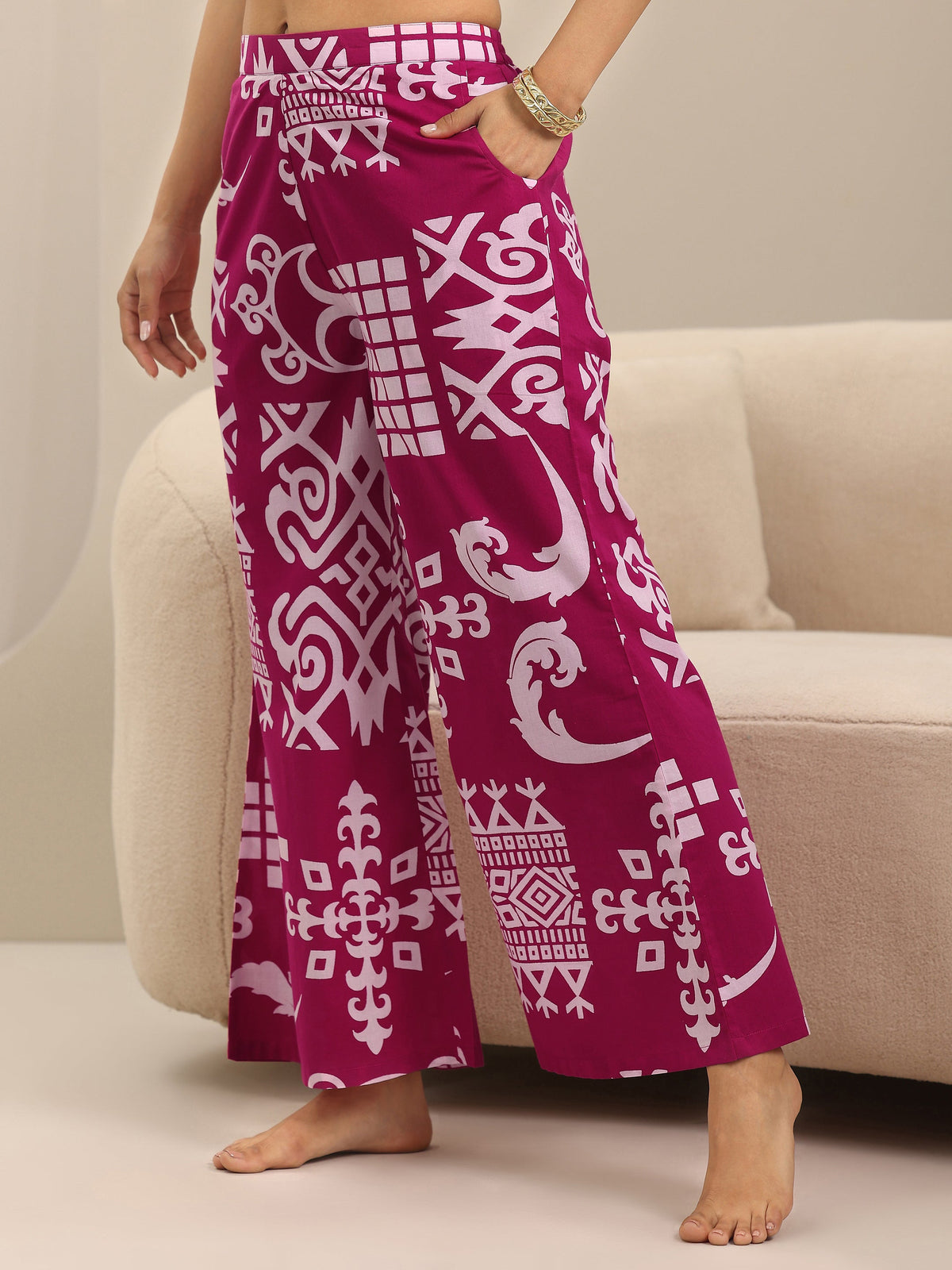 Anouk Pink Printed Cotton Night Suits