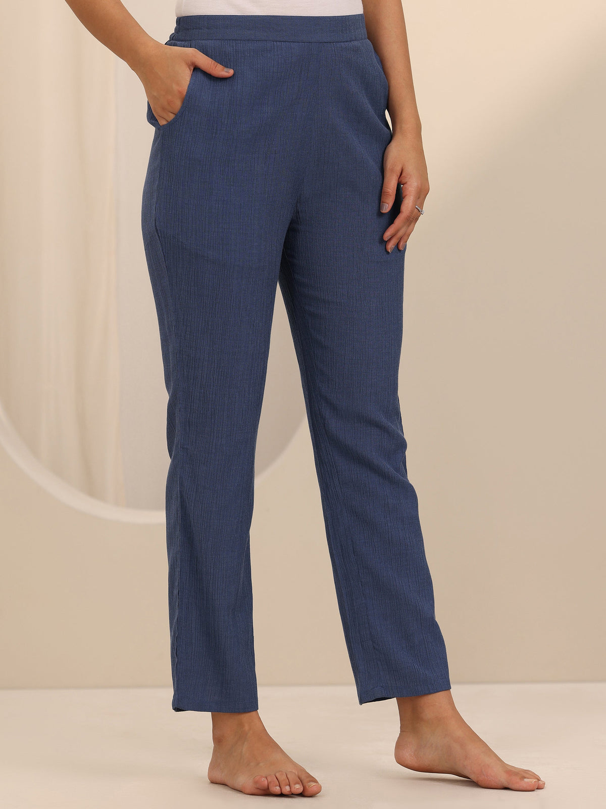 Anouk Blue Solid Cotton Blend Night Suit