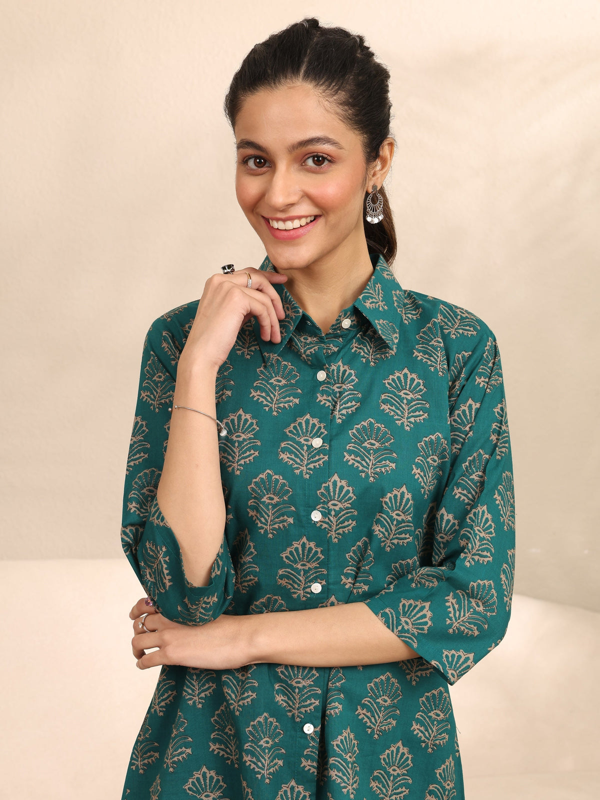 Anouk Green Printed Cotton Night Suit