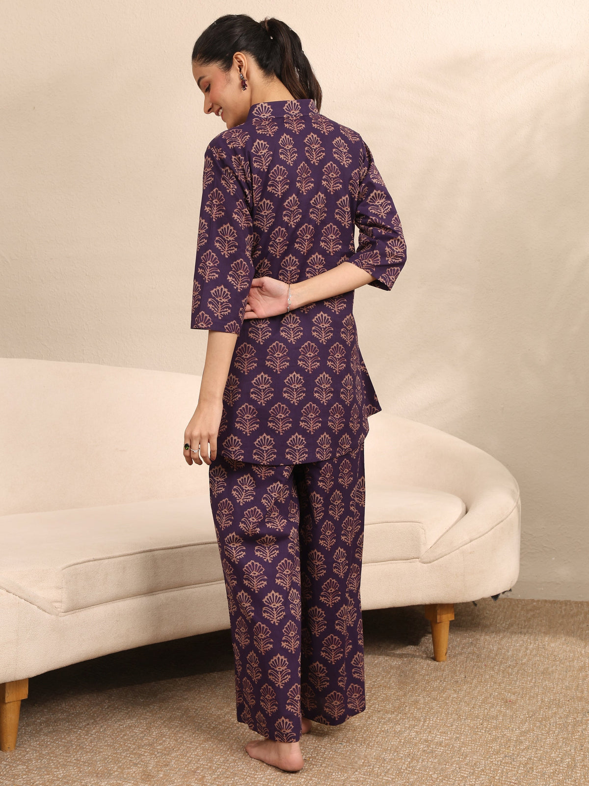 Anouk Purple Printed Cotton Night Suit