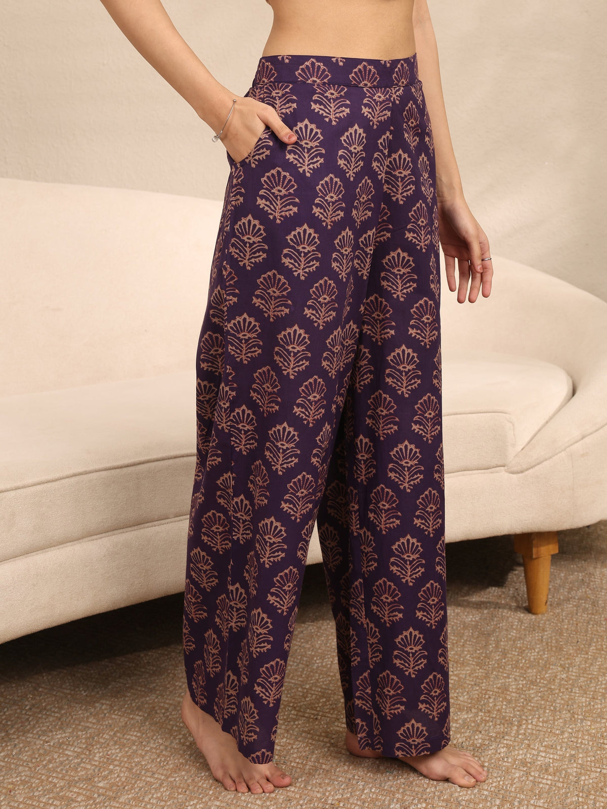 Anouk Purple Printed Cotton Night Suit