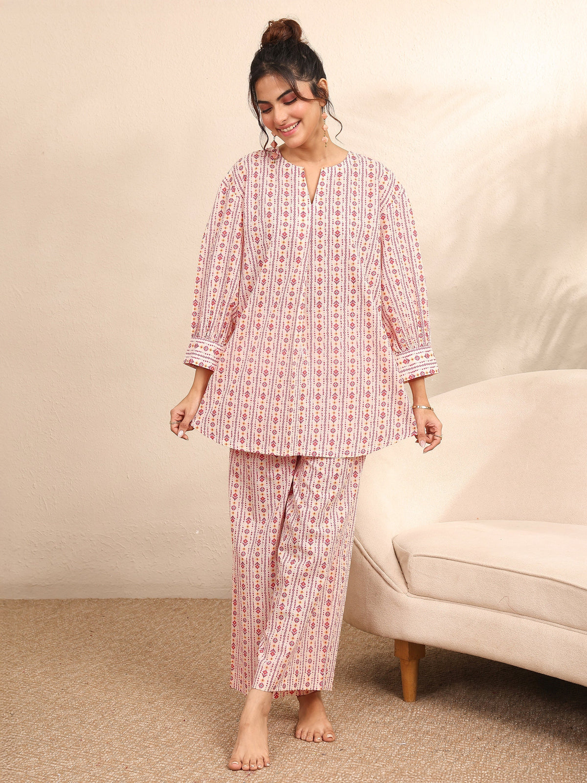 Anouk Peach Printed Cotton Night Suit