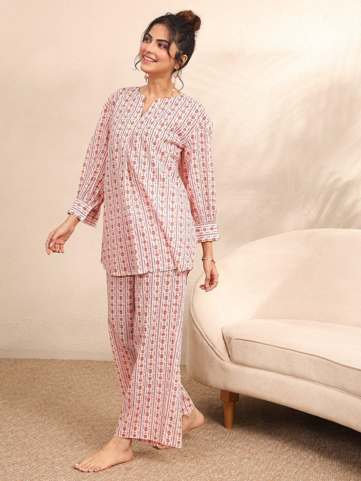Anouk Peach Printed Cotton Night Suit