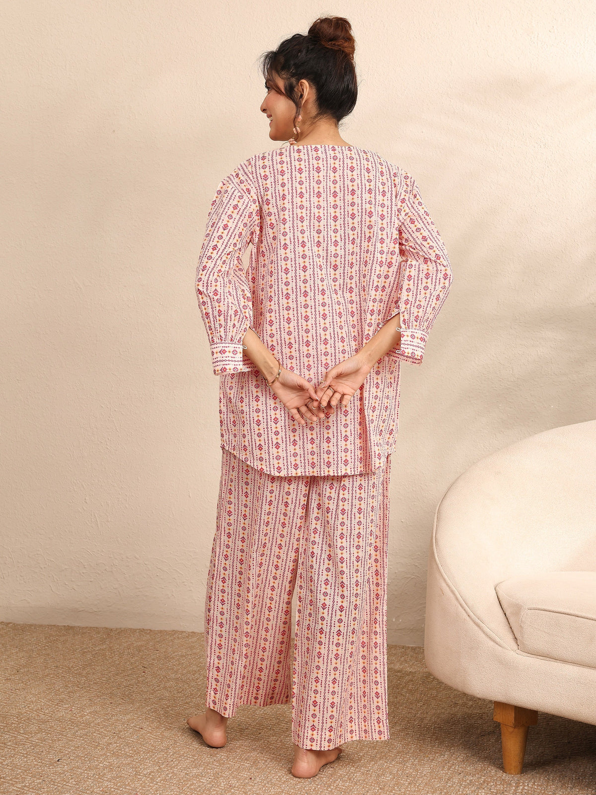 Anouk Peach Printed Cotton Night Suit