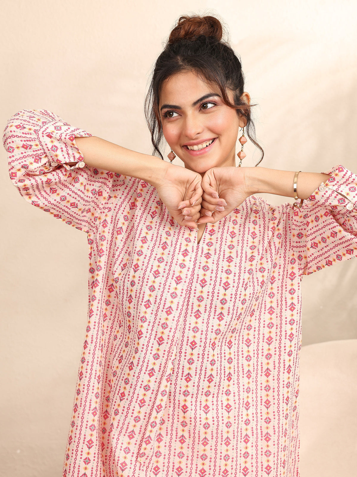 Anouk Peach Printed Cotton Night Suit