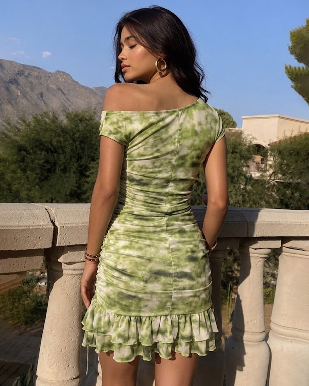One Shoulder Ruched layered Hem Bodycon Mini Dress
