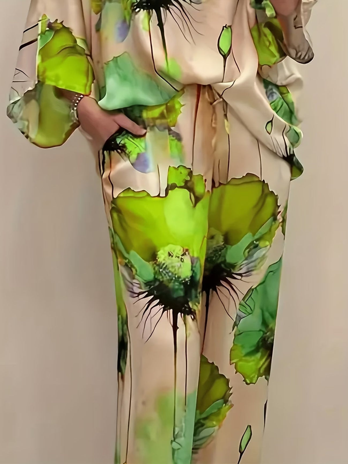 Women's Elegant Printed Batwing Sleeve Two-Piece Set