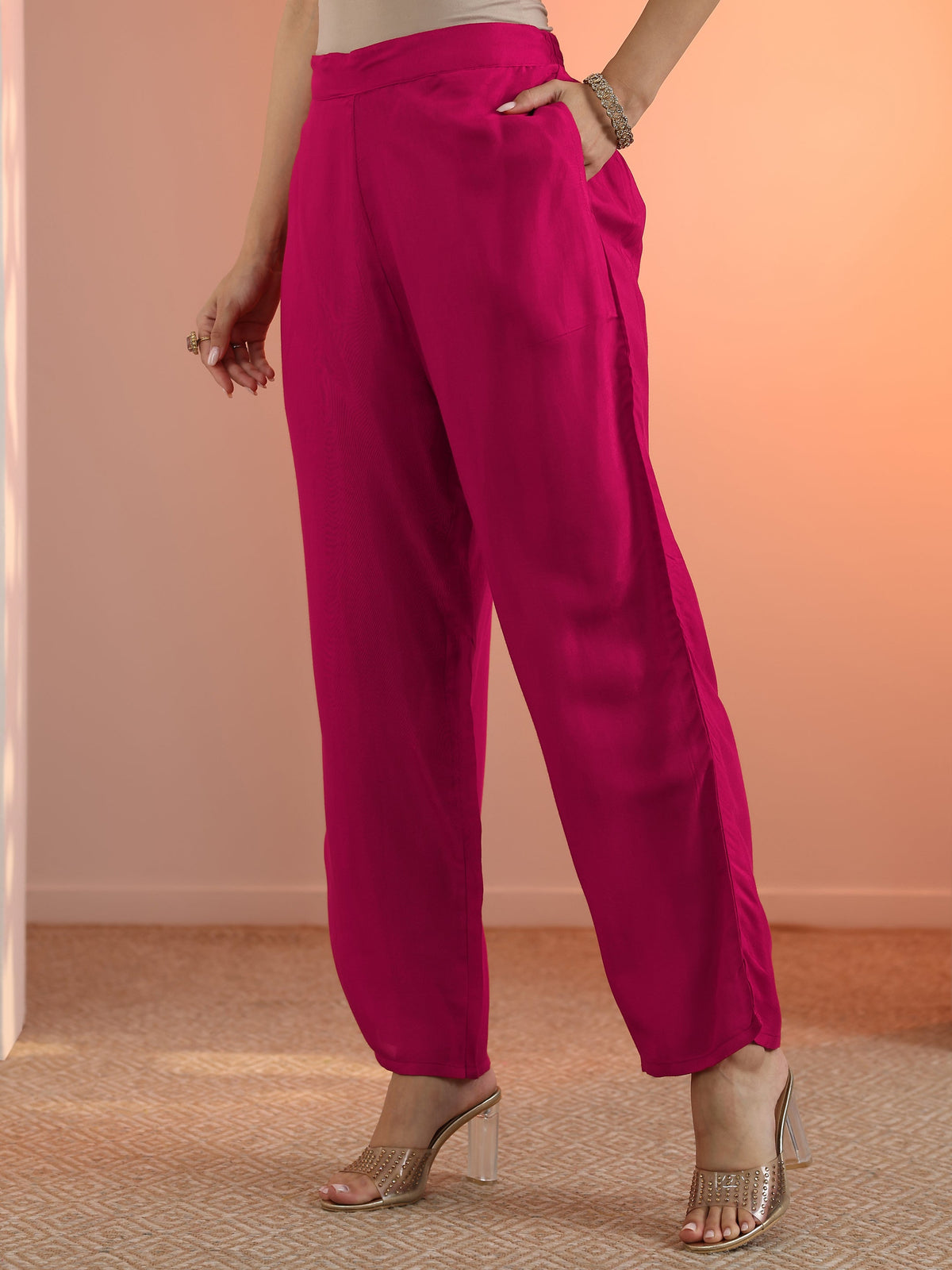 Anouk Pink Embellished Silk Blend Straight Suit Set With Dupatta