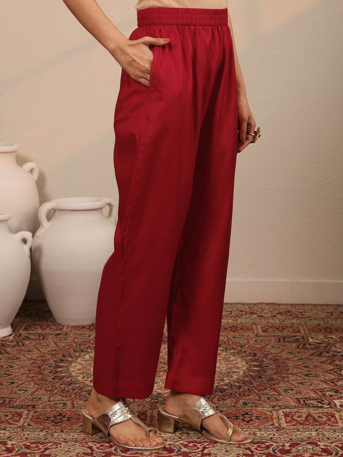 Anouk Red Yoke Design Silk Blend Anarkali Suit Set With Dupatta