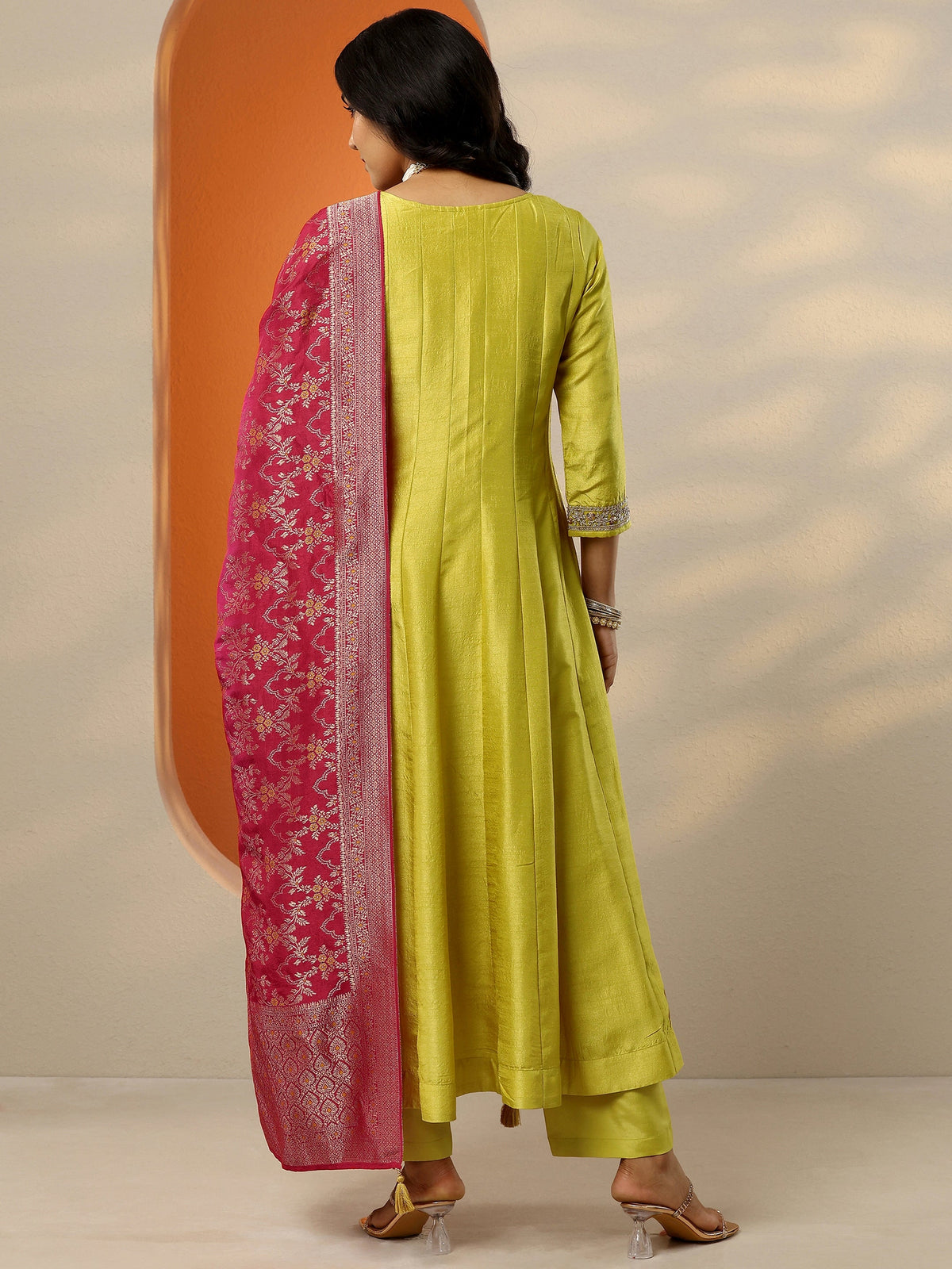 Anouk Yellow Woven Design Silk Blend Anarkali Suit Set With Dupatta