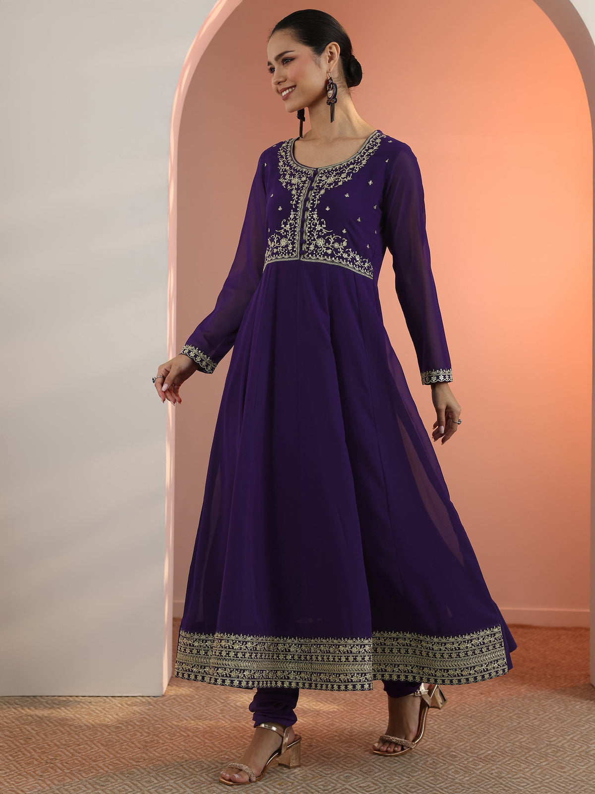 Anouk Purple Embellished Georgette Anarkali Suit Set With Dupatta
