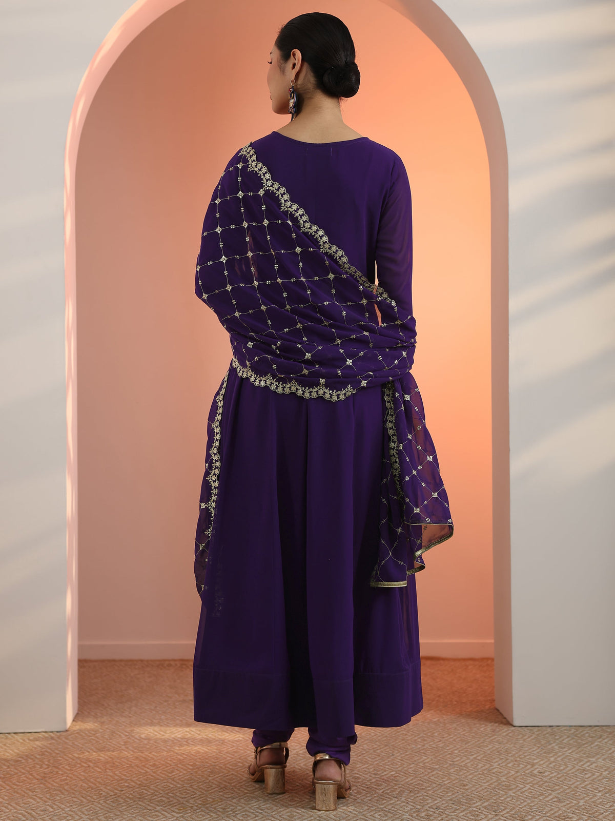 Anouk Purple Embellished Georgette Anarkali Suit Set With Dupatta