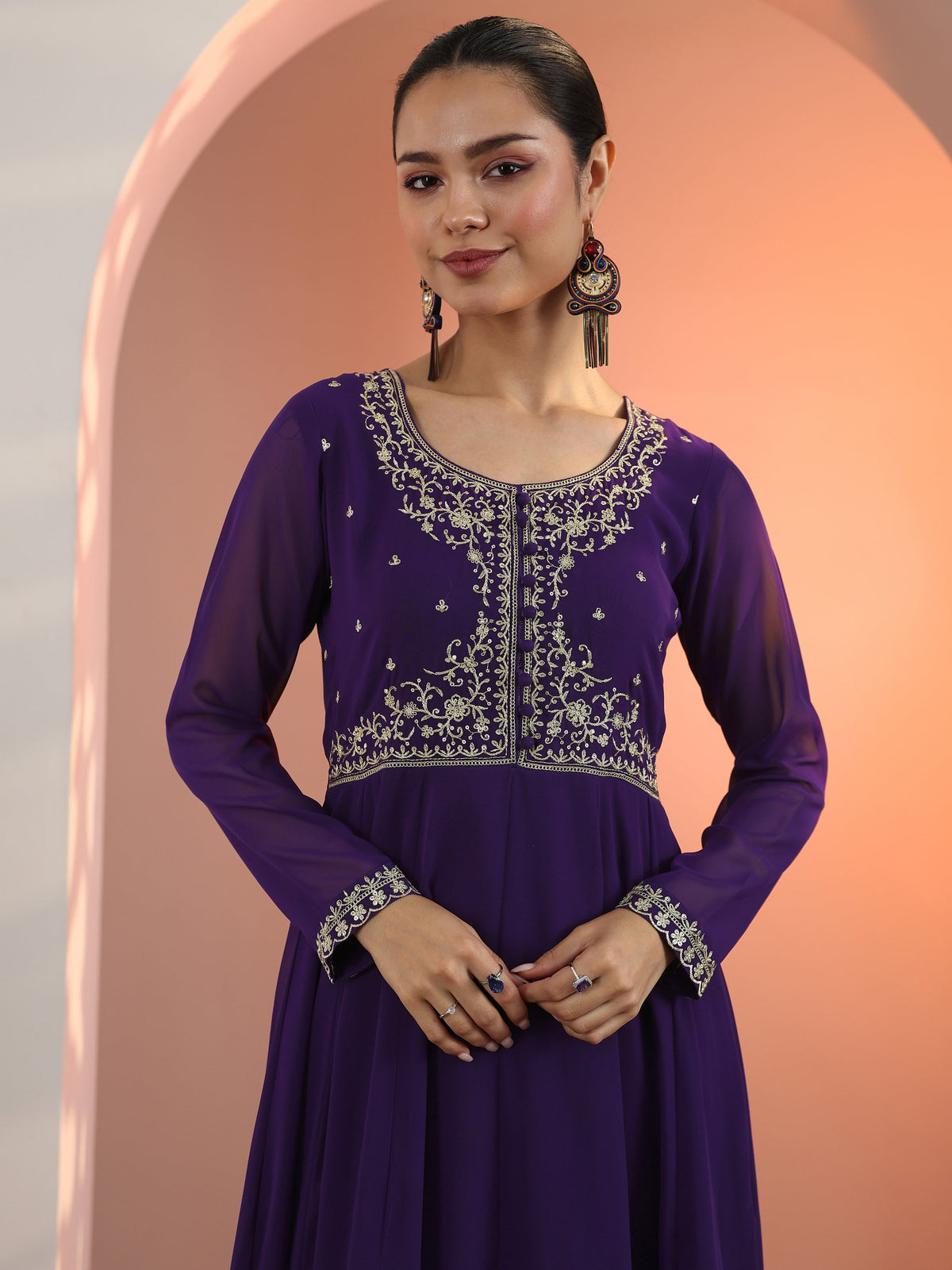 Anouk Purple Embellished Georgette Anarkali Suit Set With Dupatta