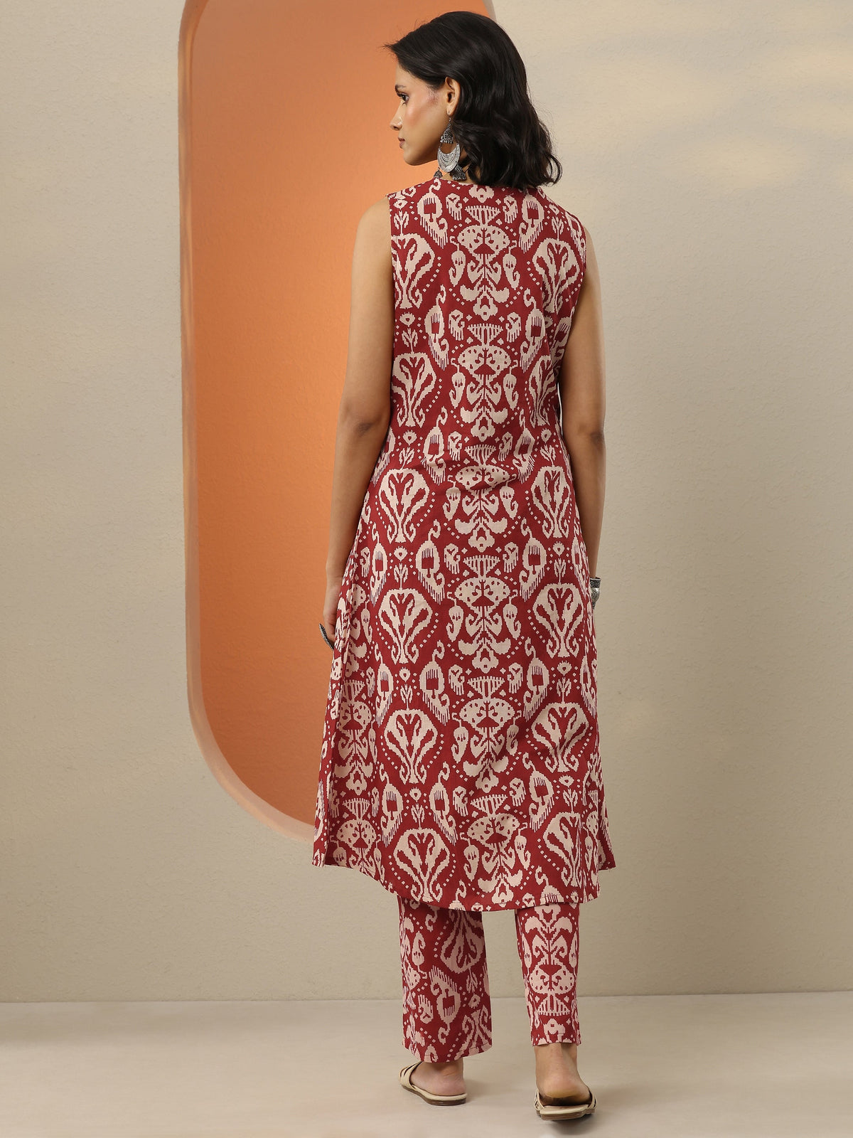 Anouk Maroon Printed Cotton Blend  A-Line Kurta Set