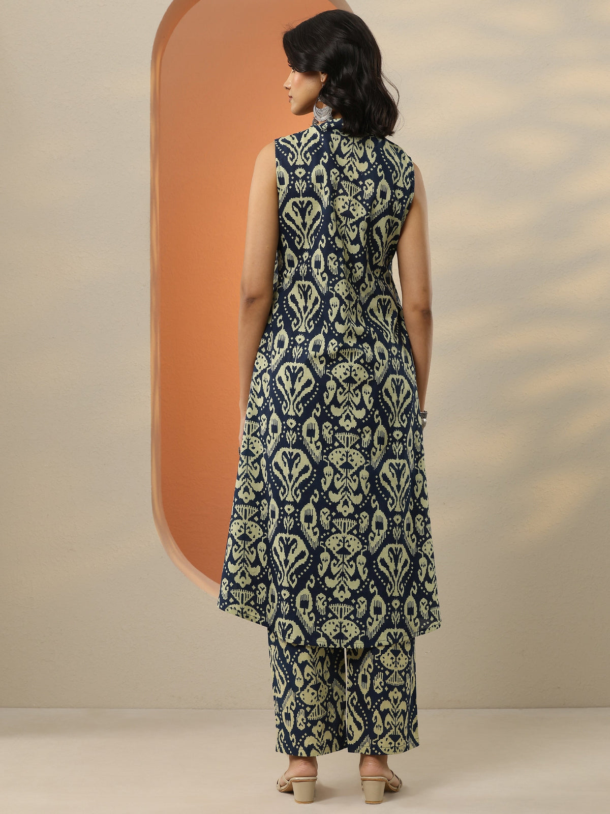 Anouk Navy Blue Printed Cotton Blend  A-Line Kurta Set