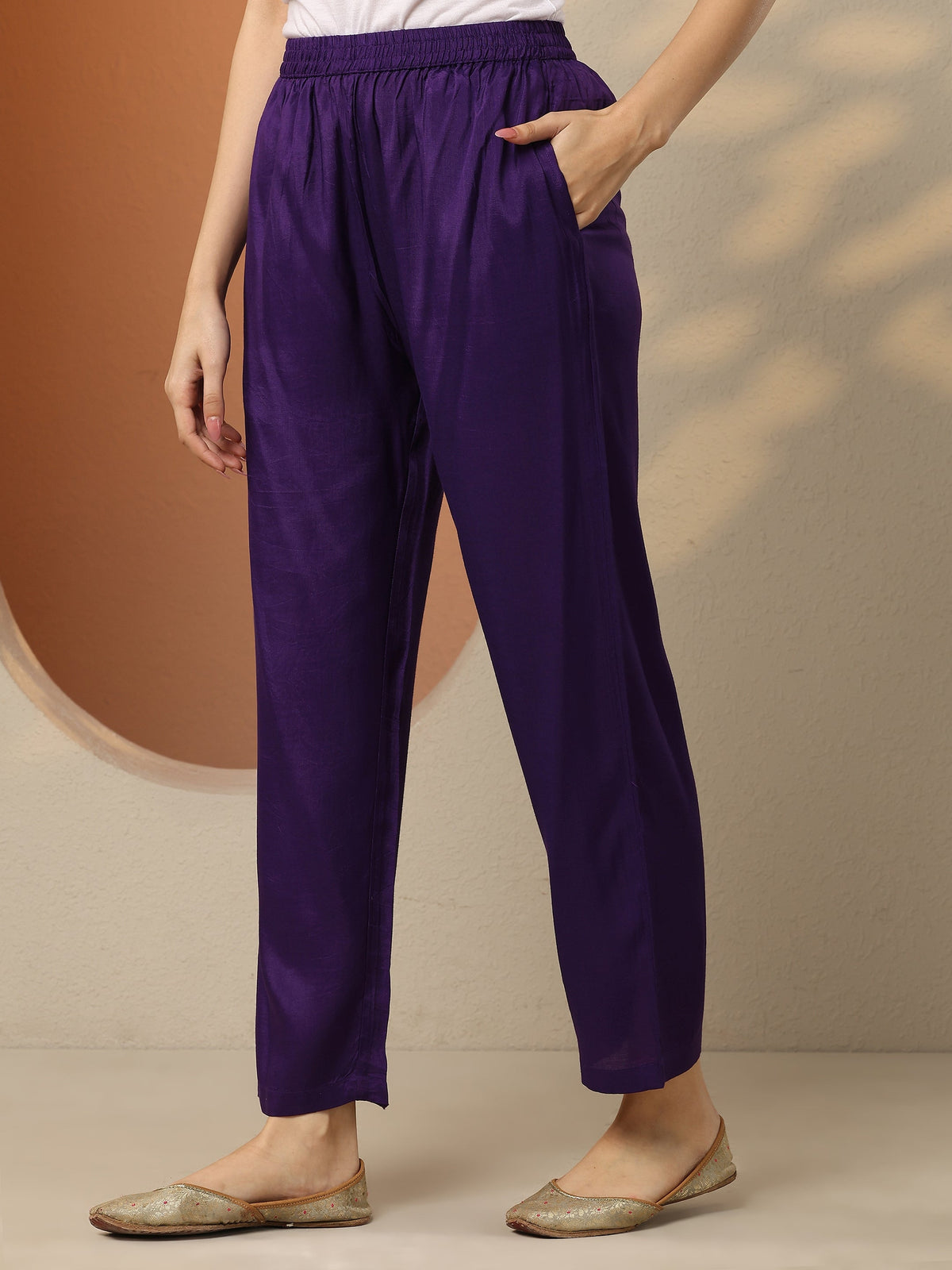 Anouk Purple Bandhani Printed Silk Blend Straight Suit Set With Dupatta