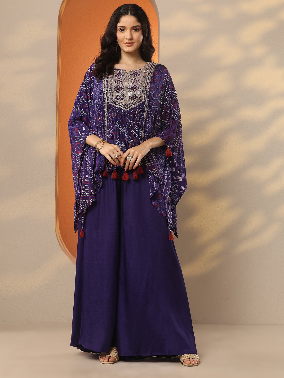 Anouk Purple Bandhani Printed A-Line Kurta Set