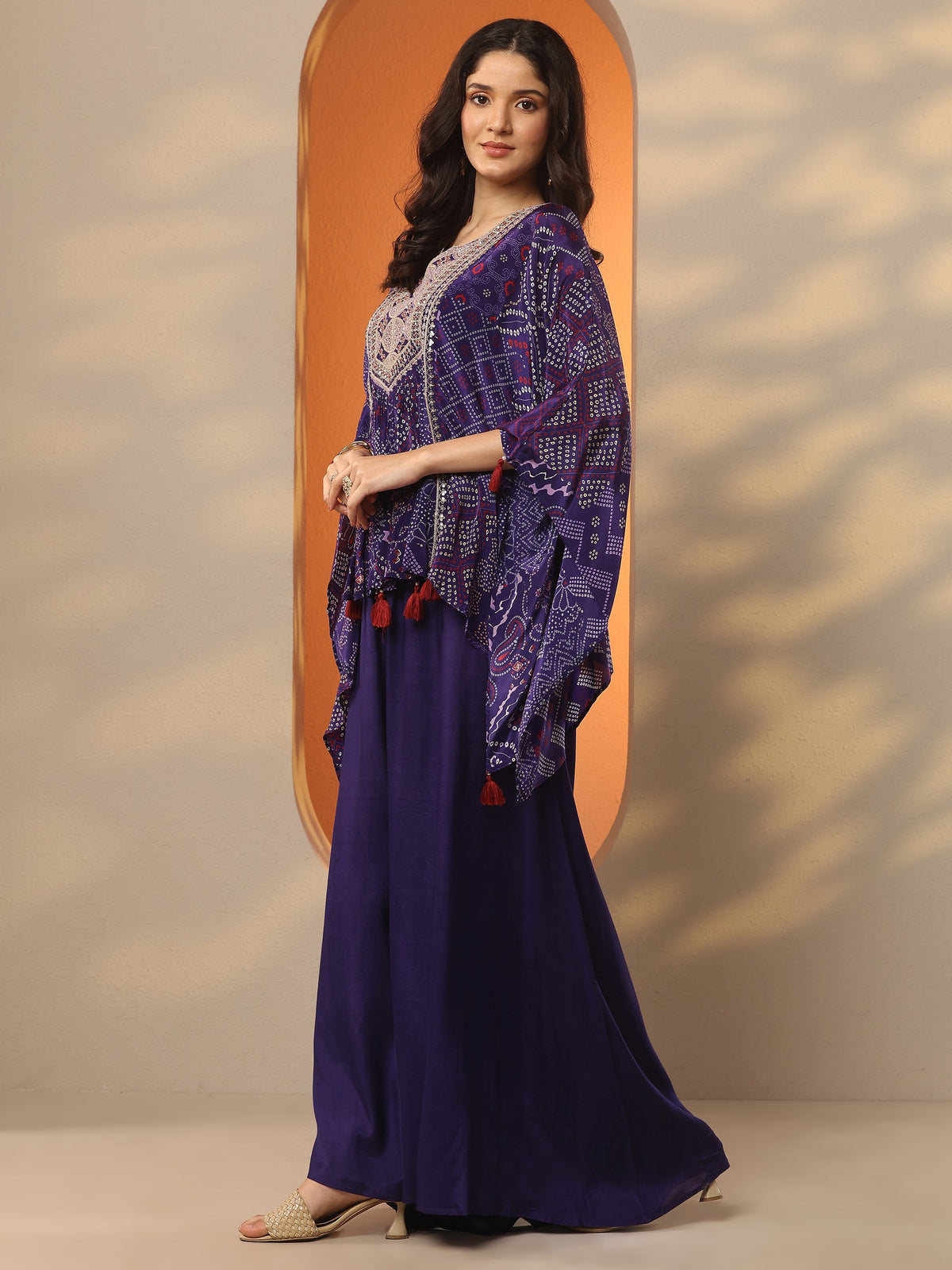 Anouk Purple Bandhani Printed A-Line Kurta Set