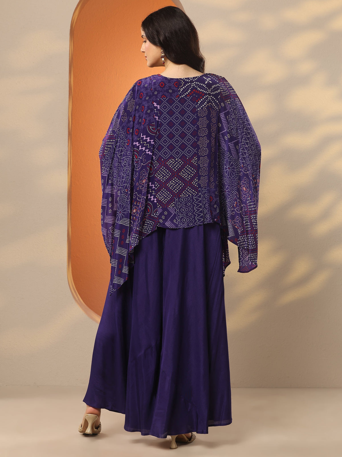 Anouk Purple Bandhani Printed A-Line Kurta Set