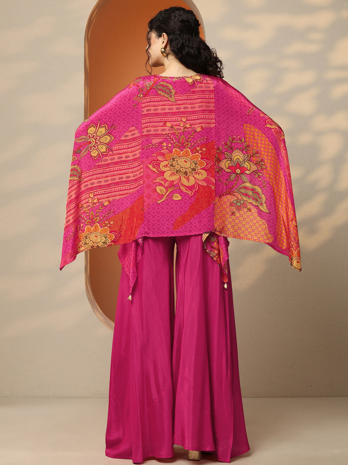 Anouk Pink Printed Crepe A-Line Kurta Set