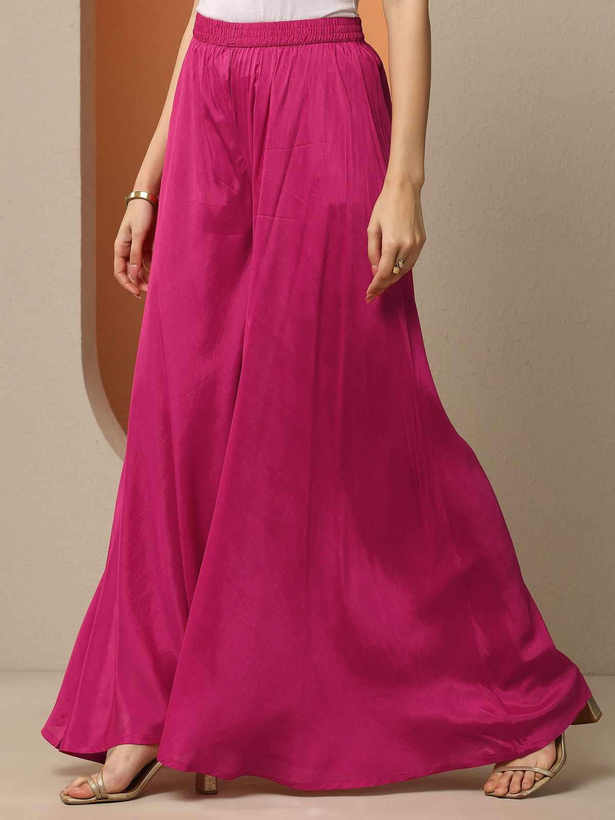Anouk Pink Printed Crepe A-Line Kurta Set