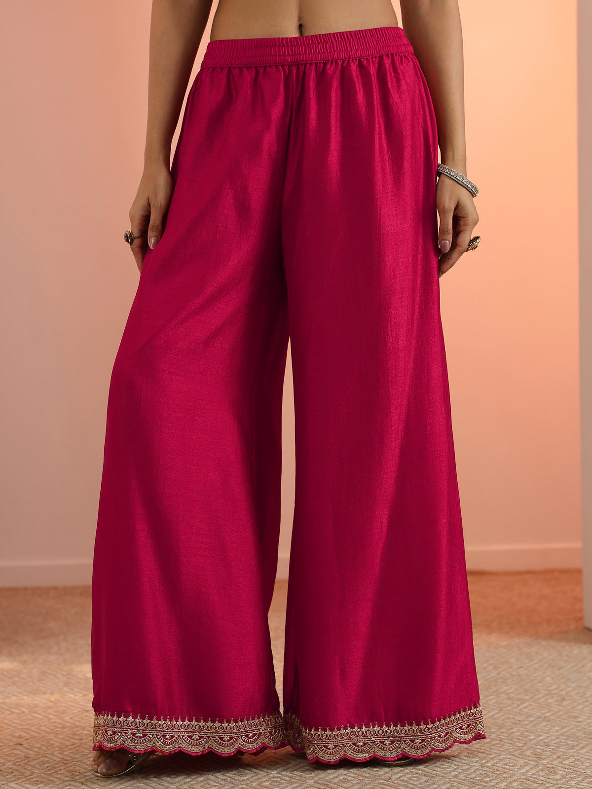 Anouk Red Embroidered Chinon Straight Suit Set With Dupatta