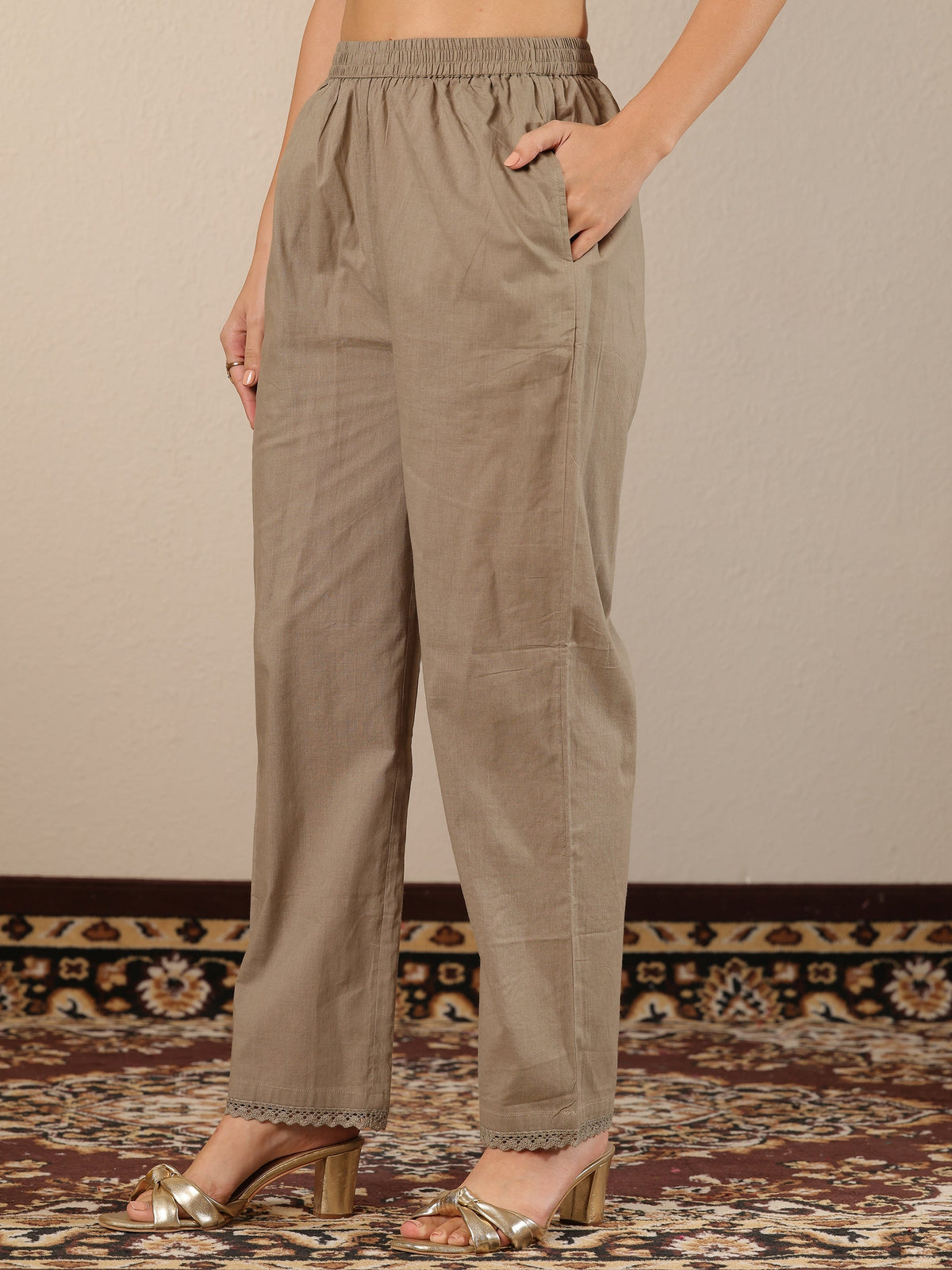 Anouk Grey Embroidered Cotton Straight Suit Set With Dupatta