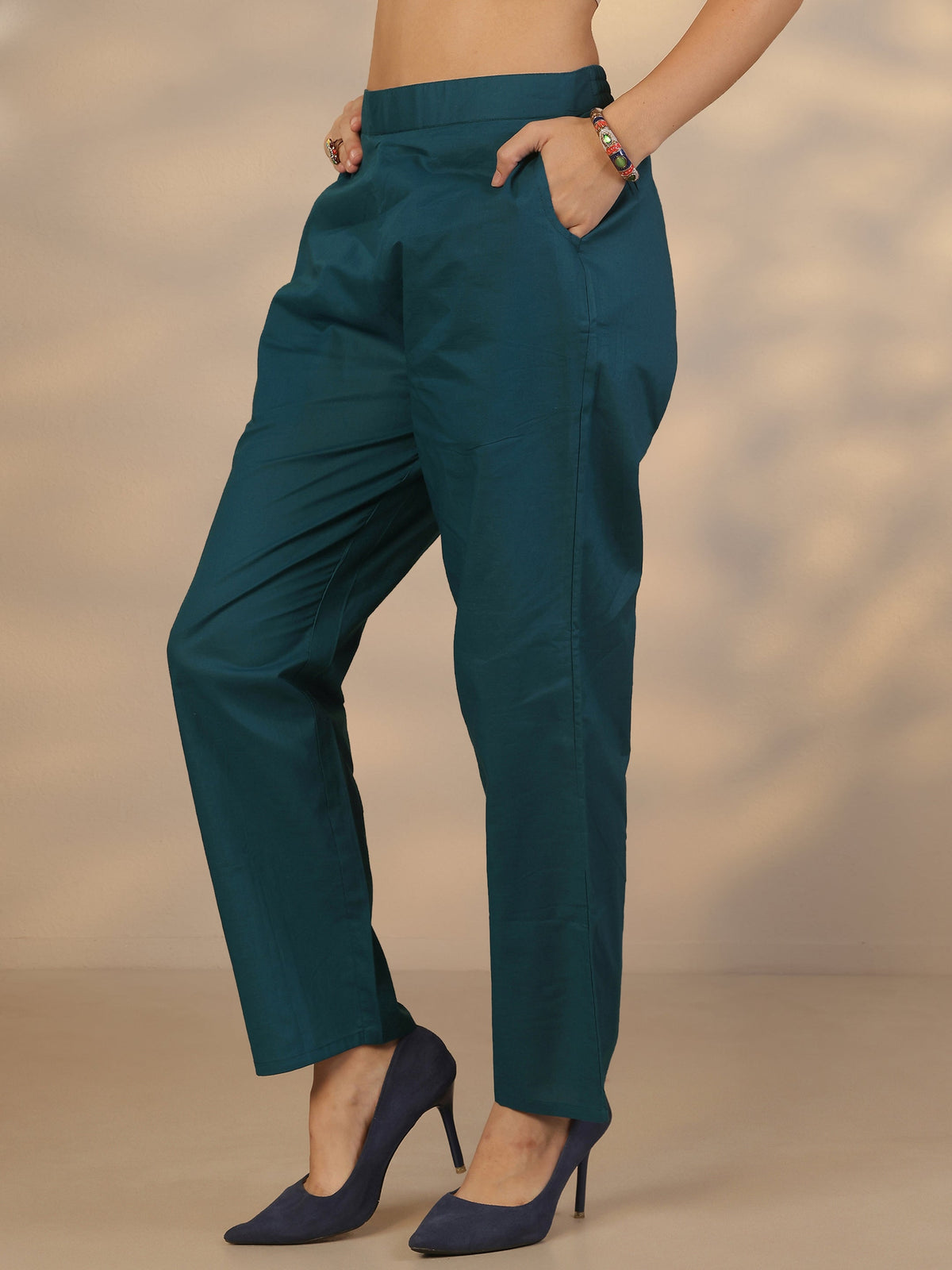 Anouk Blue Printed Cotton Straight Suit Set With Dupatta